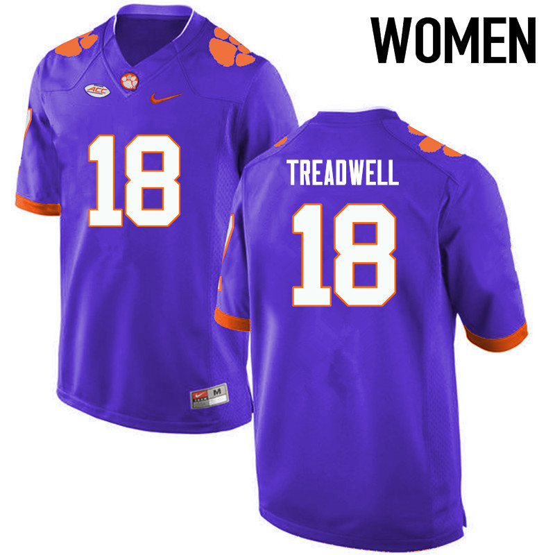 Women Clemson Tigers #18 David Treadwell College Football Jerseys-Purple